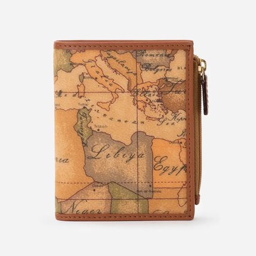 【Alviero Martini 義大利地圖包】旅行系列 6卡1照片零錢袋短夾-地圖黃