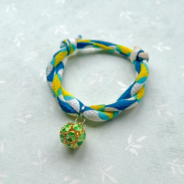 日本犬貓和布項圈 貓安全項圈 狗項圈(可調式)--七寶綠+綠幸運草