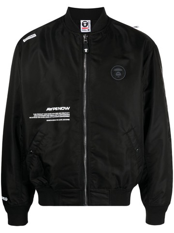 AAPE BY *A BATHING APE® - logo-patch zip-up bomber jacket - men - Nylon/Polyester/Nylon/Spandex/Elastane/Elastodiene/Polyester - L - Black