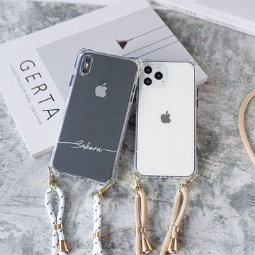 iPhone 限量智慧型手機保護殼，附 HM 錶帶 [TPU 透明保護殼，附名稱] 智慧型手機肩帶透明，附文字 OS10U