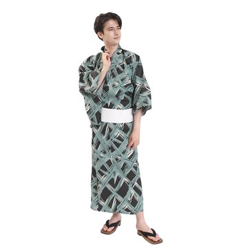 日本 和服 男士 綿 浴衣 腰封 2 件 套組  S M L Z32-09B