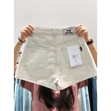 2025夏季新款韓版百搭大碼牛仔短褲女高腰顯瘦白色A字闊腿褲熱褲