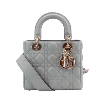 Dior 展示品 Lady Dior 籐格紋羊皮手提斜背黛妃包(灰)