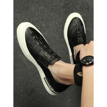 皮鞋男款秋季真皮透氣鱷魚紋男鞋子2025新款板鞋一腳蹬休閑樂福鞋