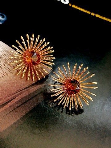 vintage jewelry Sarah cov Golden Mum系列 金色煙花 夾式耳環
