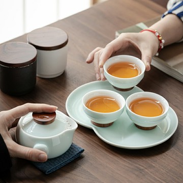 影青功夫茶具套裝家用簡約小套日式小清新陶瓷茶盤一壺四杯禮盒裝