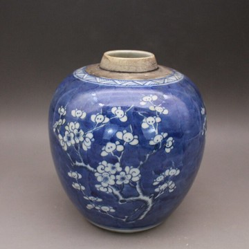 晚清民國 青花手繪冰梅 老罐子古董古玩陶瓷器仿古老貨收藏品擺件