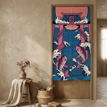 昇龍魚躍文創門簾-彈性布