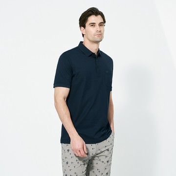 Pierre Cardin 男款 蠶絲混紡抗菌素面短袖polo衫-丈青色 (5257261-39)