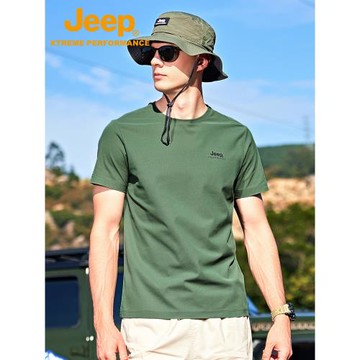 Jeep短袖運動速干T恤男士夏季親膚透氣休閑圓領寬松戶外防曬半袖