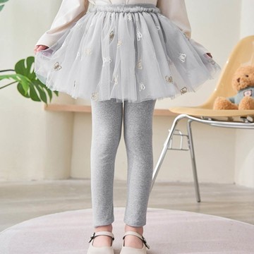 FANMOU - 紗裙內搭褲-金絲蝴蝶繡花-灰色