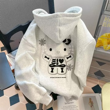 【台灣立出】貓咪帽t 重磅帽t 620g日系帽t 秋冬季美式復古 凱蒂貓 日系卡通印花oversize 大尺碼帽t 長袖