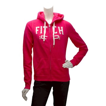 Abercrombie & Fitch 亮片字母X線條內刷毛拉鍊帽T外套(女-粉-S)