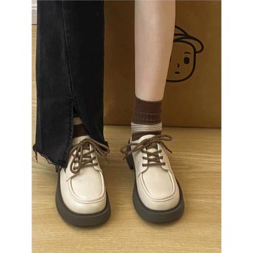 米色復古英倫風小皮鞋女2025新款秋冬季學生圓頭百搭法式單鞋女鞋