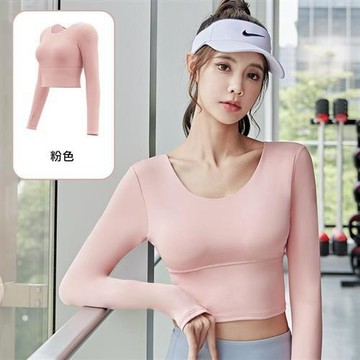 【米蘭精品】瑜珈服運動上衣-長袖帶胸墊速乾美背女運動服4色74em42