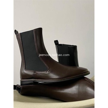 小池在首爾2023秋季東大門新款圓頭低跟ins煙筒靴街頭套筒女短靴