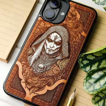 八岐大蛇 - 手機殼木質雷射雕刻+手繪