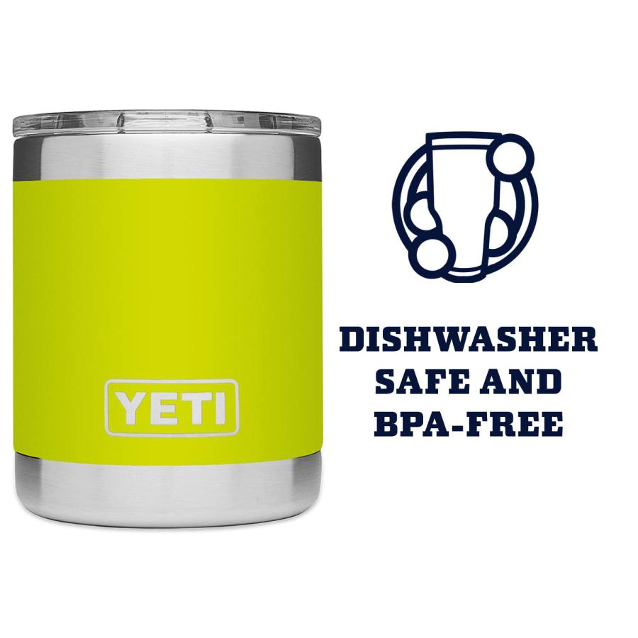 YETI Rambler 10オンス ローボール マグスライダー蓋付き 真空断熱 ステンレス製、シャルトリューズ