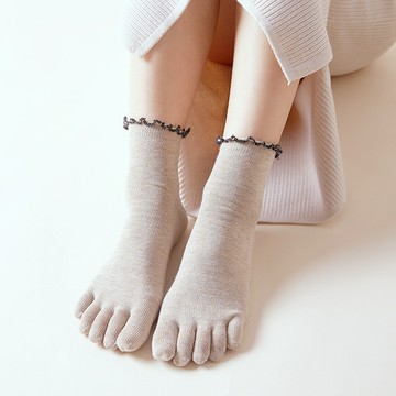 左右襪業 鬆口中筒有跟五指襪女月子襪無骨純色棉吸汗透氣運動ins潮腳趾襪現貨精品