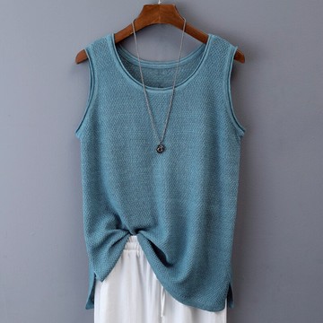 棉麻胖mm遮肚針織上衣吊帶背心女內搭顯瘦寬松t恤炸街洋氣打底衫