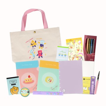 mini帆布袋禮包組 (隨機出貨) (帆布袋+香菇孔筆記本+更多精選文具) 驚喜包 超值文具組 福袋 盲包 物超所值