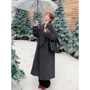 重磅高端蘇力羊駝絨大衣女長款2025冬季新款廓形加厚灰色毛呢外套