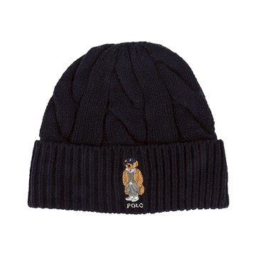 POLO Ralph Lauren刺繡小熊羊毛混紡麻花針織毛帽(海軍藍)780985-405｜GoBrand購名牌