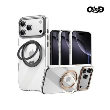 iPhone 17-耀石黑 QinD Apple 蘋果 iPhone 17全系列 旋轉磁吸支點殼(含相機鍵) AI鍵全包覆 支援MagSafe
