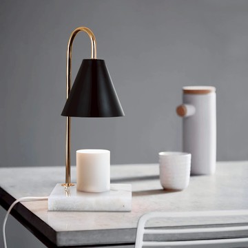 OMIA 大理石底座暖香融蠟燈 經典燈罩款 - 白底/玫瑰金帽