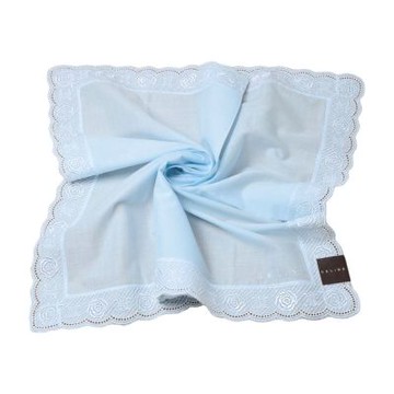 CELINE 蕾絲花邊品牌字母LOGO玫瑰圖騰帕領巾(水藍系/55CM)