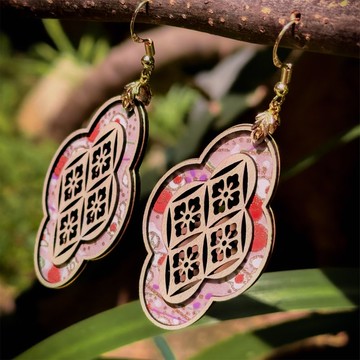 【日花格紙】唐花菱-木格鏤空窗花和紙垂吊大耳環