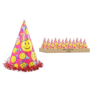 PARTYSHOW 全息生日派對圓錐帽 皇冠 4個 + 微笑 4個 + 蛋糕 4個 + 氣球 4個 + 派對 4個 + 杯子蛋糕 4個  微笑 粉色  1組