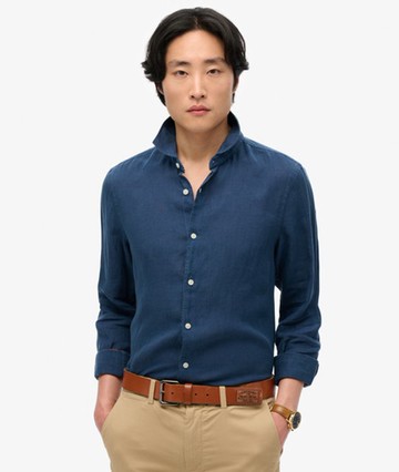 Superdry Men's Vacation Long Sleeved Linen Shirt Navy Size: S