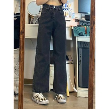 150小矮個子秋冬加絨復古牛仔褲女高腰直筒闊腿xs顯高九分穿搭配