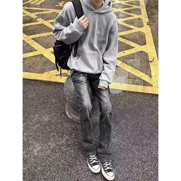 時尚潮流黑色牛仔褲男秋冬新款休閒百搭寬鬆長褲男