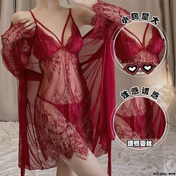 【性感蕾絲深V】特大碼兩件套睡裙套裝 春夏新款性感蕾絲網紗深V吊帶睡衣裙 大尺碼睡裙 大碼睡衣 胸墊睡裙 吊帶睡衣 吊帶