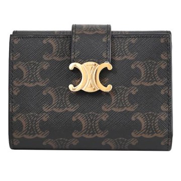 CELINE NINO Triomphe Canvas 印花款細搭帶扣式三折短夾(深咖)