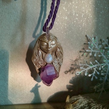 ✡️和平紫火女神墜0925-4號 南美藝術家手作系列 紫水晶、月光石 設計飾品/項鍊