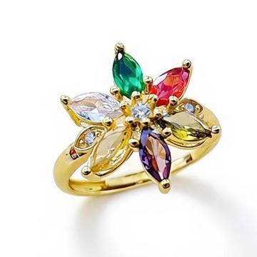 ANGEL 金色年代多色馬眼花漾彩寶石開口彈性戒指(金色)