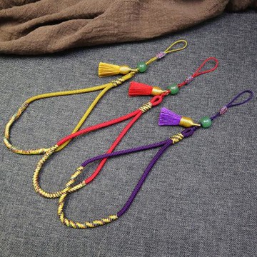 創意手工編織彩線小流蘇玉珠手機掛繩掛飾手腕款簡約文玩掛件繩