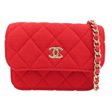 【二手名牌BRAND OFF】CHANEL 香奈兒 佶紅色 布料 VIP年度禮物 鍊帶 肩背包 金扣