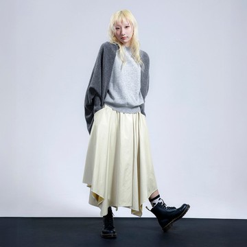 雙色斜切角垂墜長裙