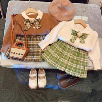 女童洋氣毛衣裙套裝2025秋新款韓版寶寶網紅JK學院風針織衫百褶裙