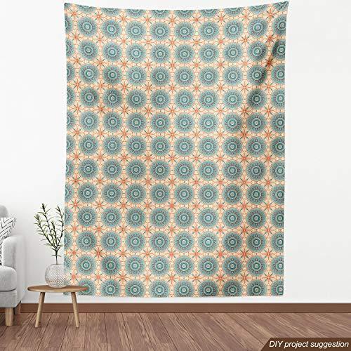 Lunarable Tribal Fabric by The Yard, Abstract Style Background Flower Patte