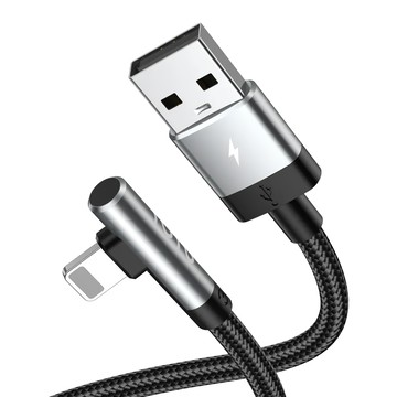 TOTU 拓途 極速系列 彎頭 Lightning 編織傳輸快充線 鋁合金 TPE 尼龍編織 15W/3A Max  1.2m  鐵灰色  1條