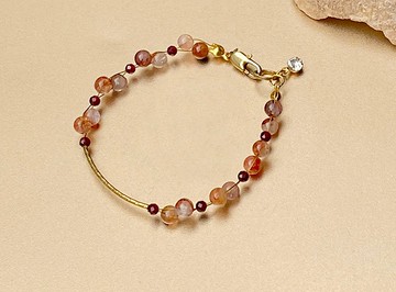 紅膠花水晶x鑽石切面石榴石 秀氣黃銅 編織手鍊 客製化手鍊 開運