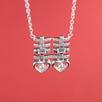 925純銀項鍊 鑲鑽吊墜-時尚閃耀雙喜精美生日情人節禮物女飾品73gy61【獨家進口】【米蘭精品】