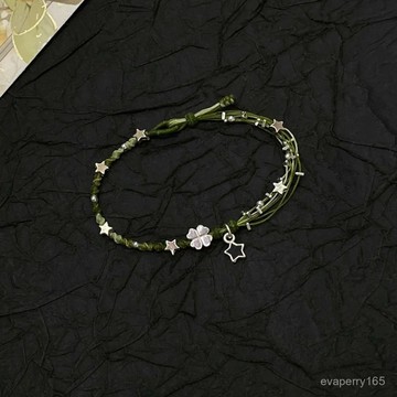 🍀臺灣出貨🍀【美黎】棉麻無鑲嵌DIY小衆精緻倖運四葉草手鏈百搭手工編織手繩