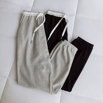 女士運動褲休閒褲簡約舒適百搭長褲縮口褲寬版束腳九分褲流行女裝【聚物優品】