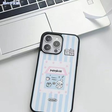 ✨防摔手機殼✨藍條紋小狗房子適用蘋果17Pro手機殼iPhone14/13小眾15Plus耐磨16